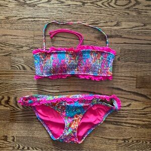 Victoria’s Secret NWOT medium pink multicolor floral ruffle bandeau bikini